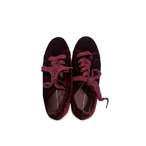 Zara‎ Basic Collection 37 Velvet Shoes Sneakers Maroon - Picture 2 of 6